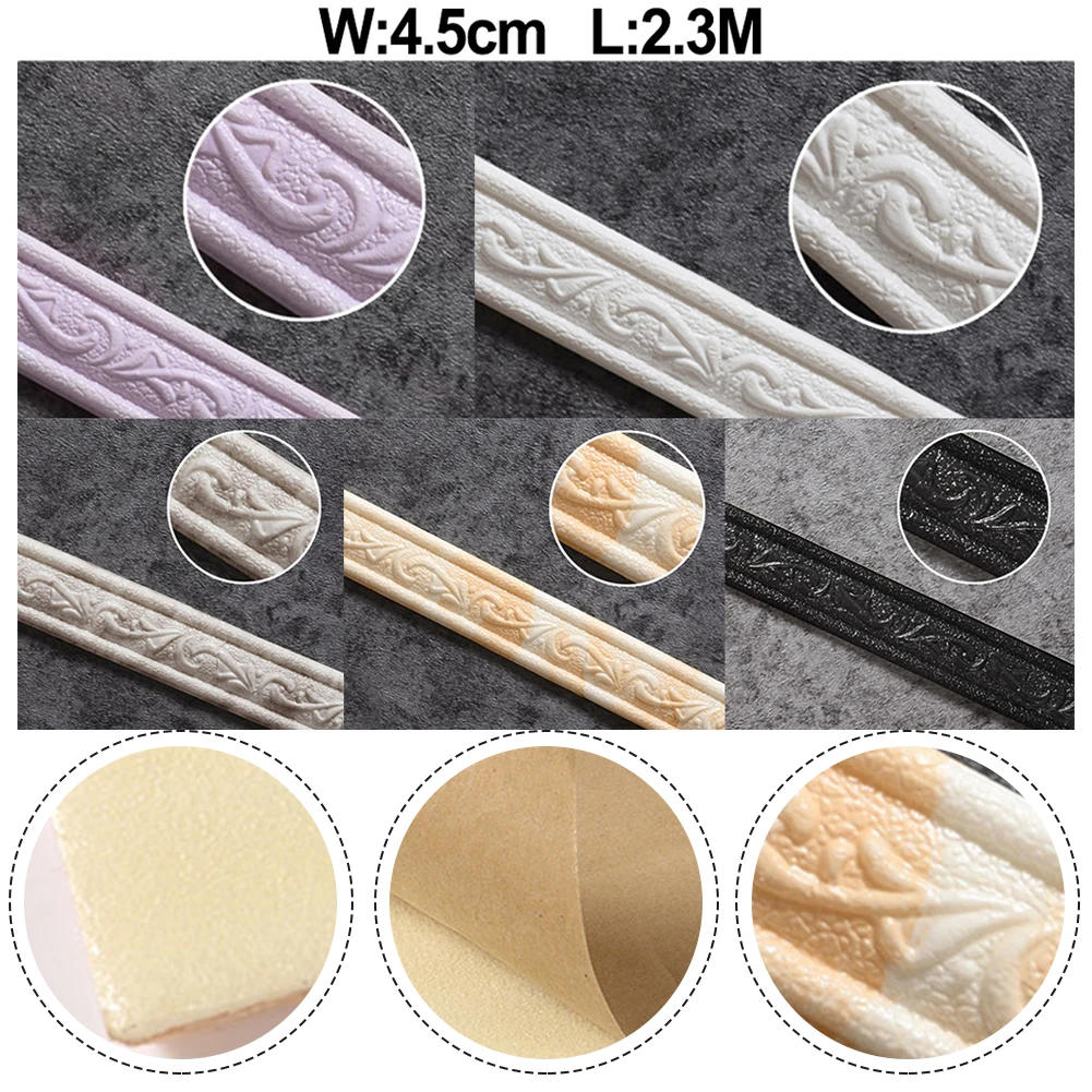 

1pcs Self-Adhesive Environmental Protection 3D Wall Edging Strip Waterproof Skirting Waistline Room DIY Background Sticker