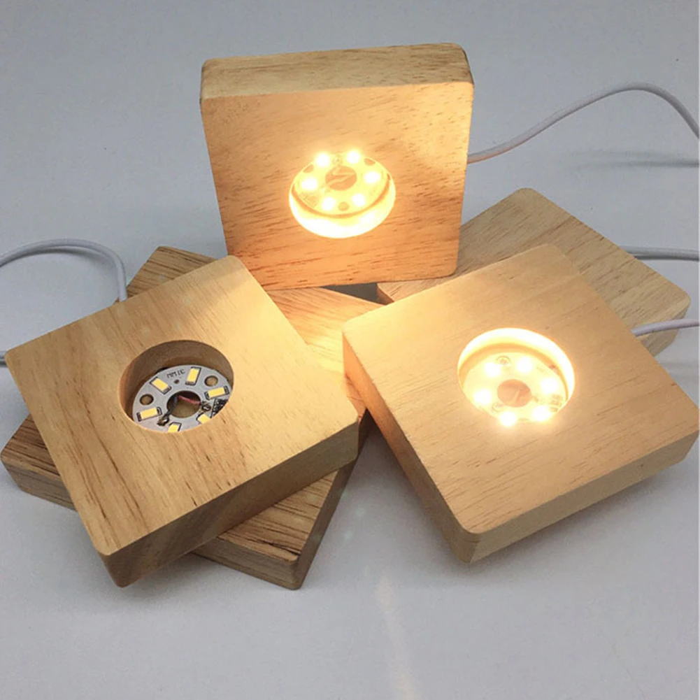 Lamp Holder Led Solid Wood Lamp Holder USB Data Cable 6 Built-in LED Lamp Beads Switch Wooden Light Base Night Light