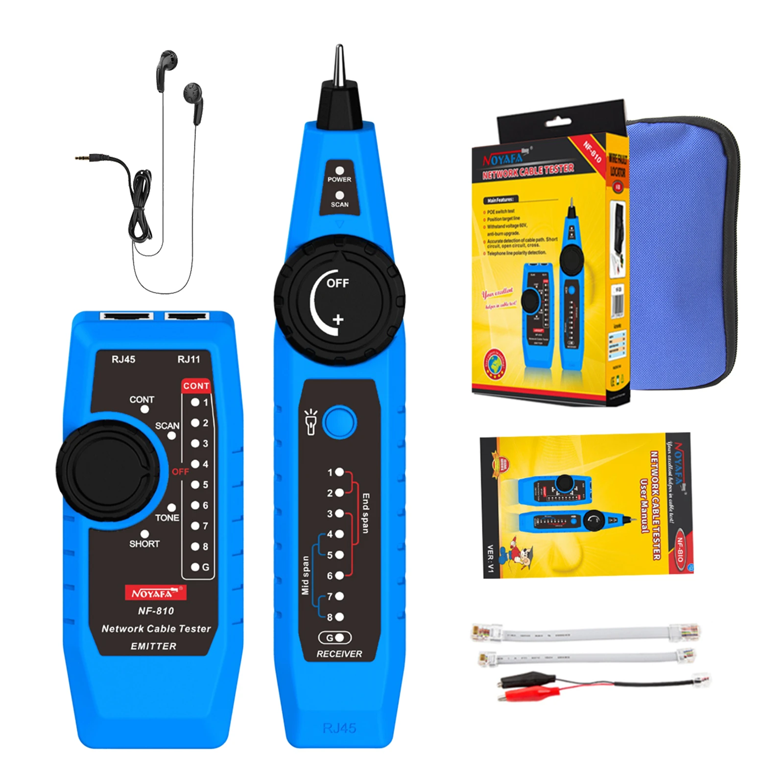 NOYAFA NF-810 Network Cable Tester Kit Multi Function Wire Tracker Wiremap PoE TEL Testing for RJ11 RJ45 CAT5 CAT6 LAN Cable cable wire toner tracer tester