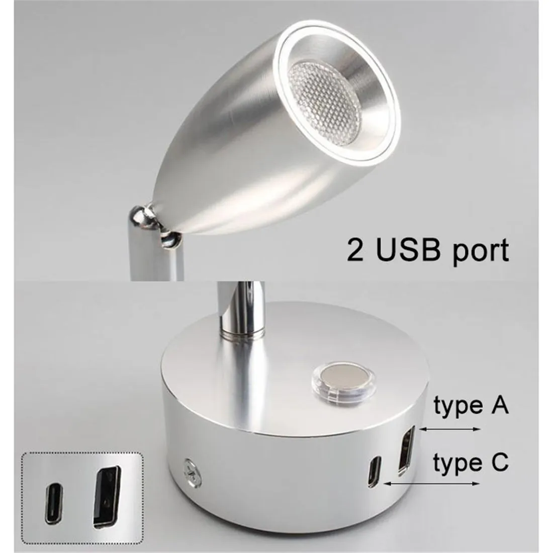 RV DC 12V 24V Type C USB LED Dimmable Spotlight Small Reading Light with USB Charging Port Touch Dimming Warm lamp for Ship
