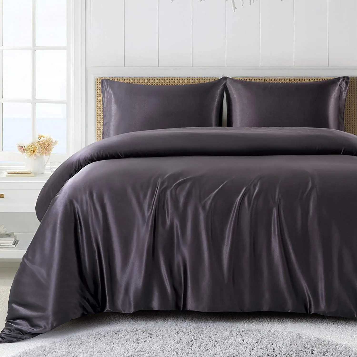 Satin Duvet Cover Silk Duvet Cover, Soft Luxury Satin Bed Set with