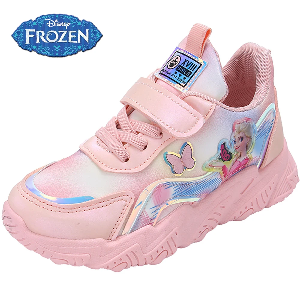 2022 New Disney Kids Fashion Casual Sneakers For Spring Summer Girls Lovely Frozen Elsa Princess Shoes Students Non-slip Sneaker