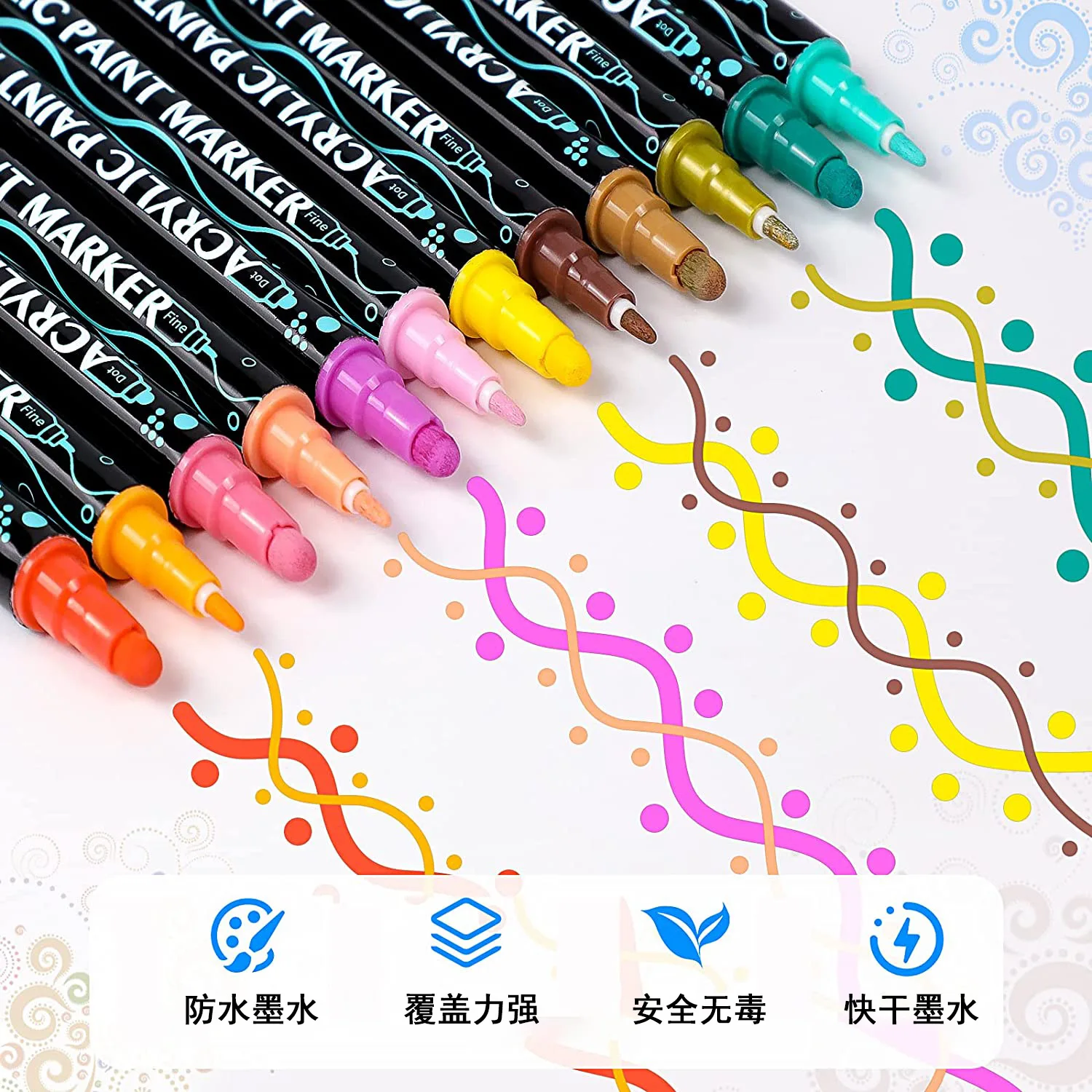 12-36 Colors Acrylic Paint Marker Pen Dual Tip Art Painting Dot Pen Portable Coloring Drawing Student Gift