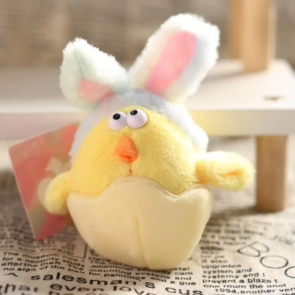 Easter Chick Toy Easter Gift Rabbit Ear Chick Stuffed Toy with Broken Eggshell Fuzzy Soft Mini Plush Chicken Doll Diy Keychain