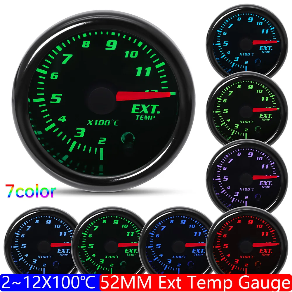 Smoke Lens 7 Color LED Exhaust Gas Temperature Gauge 2'' 52mm Pointer  Exhaust Gas Temp Gauge EGT EXT Gauge Car Meter With Sensor