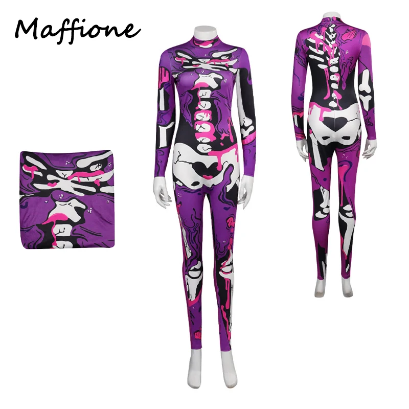

Skeleton Cosplay Jumpsuits Costume Women Outfits Printed Bodysuits For Girls Halloween Carnival Disguise Party Role Play Suit