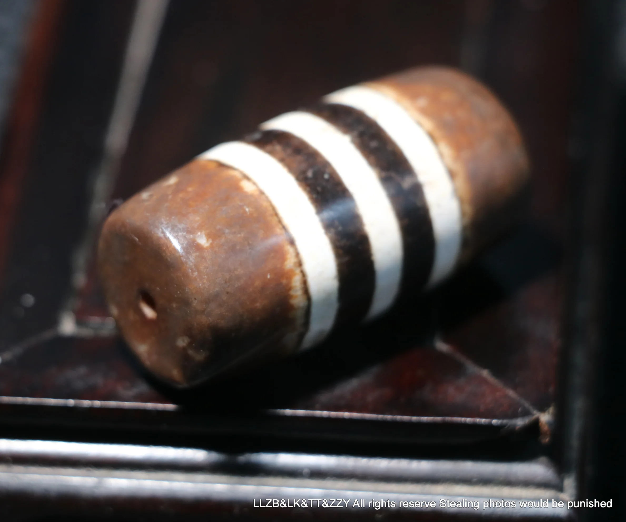 Unique Power Energy Tibetan Old Agate Line Type Healer Medicine Big Drum Shape dZi Bead Talisman LKbrother Sauces UPD221201A01