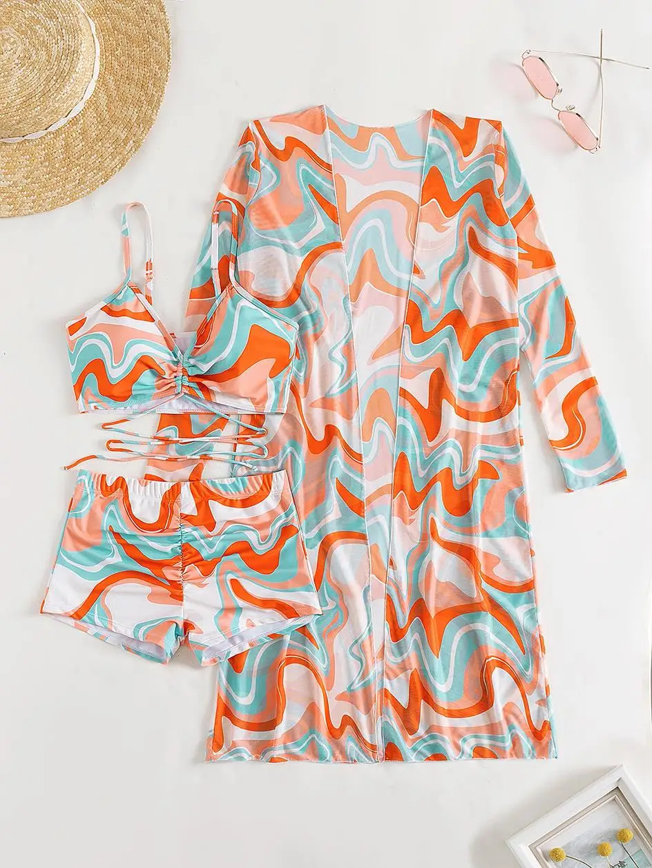 High Waist Print Bikini with Cover-Up