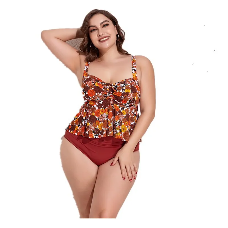 New Plus Size Women Swimsuit Tankini Swimwear Swimming Beachwear Bathing Suit High Waist Bikinis Set Mujer Swimdress 4XL