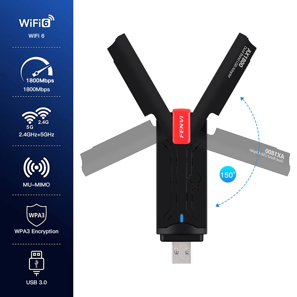 Fenvi WiFi 6 USB Adapter Dual Band AX1800 2.4G/5GHz Wireless Wi-Fi Dongle Network Card USB 3.0 WiFi6 Adapter For Windows 7/10/11 images - 6