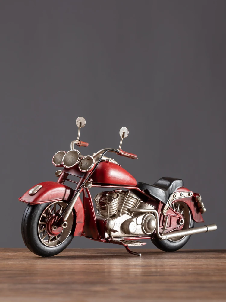 

Retro nostalgic motorcycle model, living room TV cabinet and wine cabinet decorations, simulated iron car model, children's gift