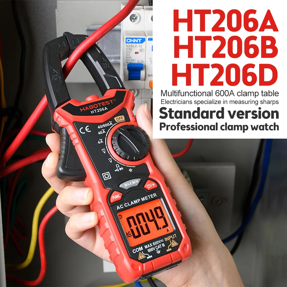 

HT206D HT206B AC DC Digital Clamp Meter Multimeter Measuring AC/DC Voltage True RMS High Precision Capacitance NCV Ohm Hz Tester