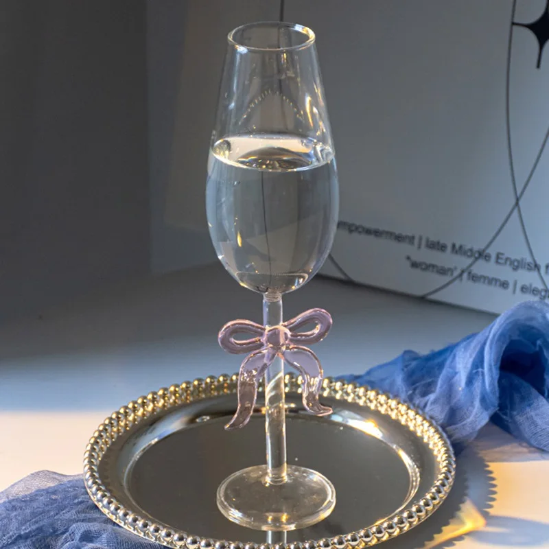Glass Drinkware 1 Piece Elegant Pink Bowknot Red Wine Glass Goblet Champagne Flute Creative Celebrity Sparking Wine Glass Cup