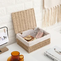 3PCS Rattan Woven Laundry Basket Cosmetic Jewelry Storage Basket Fabric Artly Handcrafted Three-Piece Set for Items 2