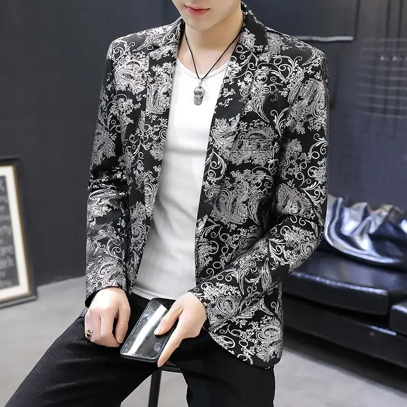 Blazer Mujer Fashion Business Handsome Gentleman Korean Version of British Style Casual Slim-fit Print Wedding Work Mens Blazer 2