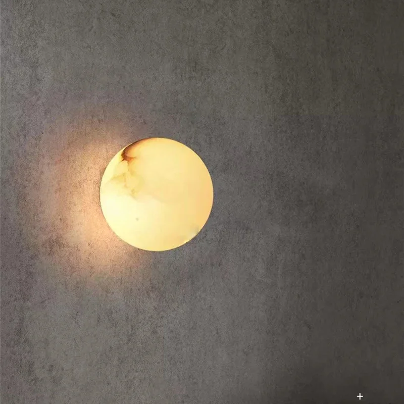 Spanish Marble Wall Light Background Luxury Round Ball Bedroom Bedside LED Pure Copper Wall Lamp Indoor Decor Alabaster Lighting