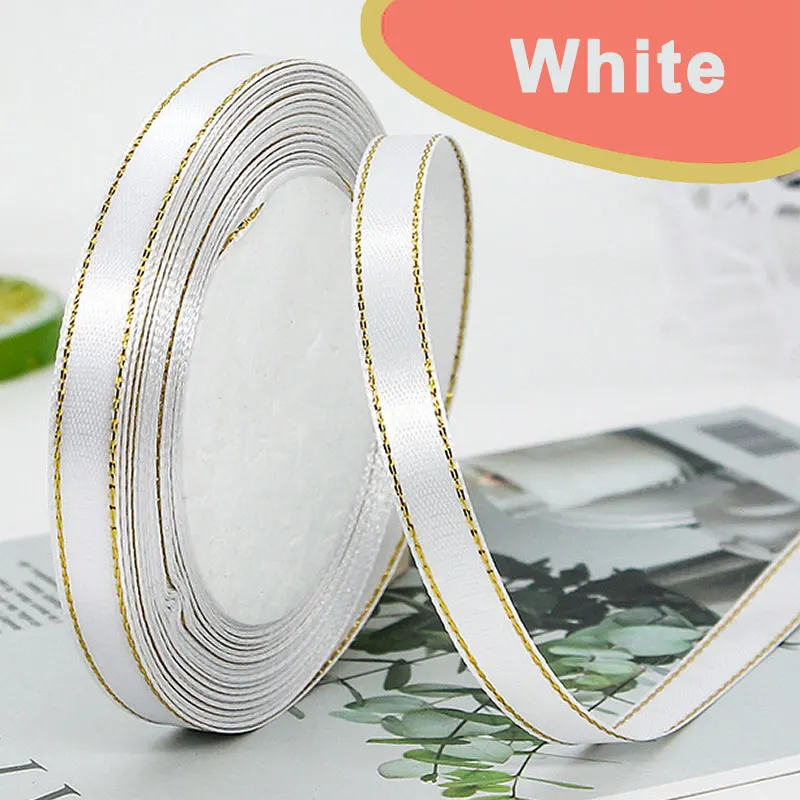 Elegant Satin Ribbon with Gold Trim - 25 Yards, 10mm Width