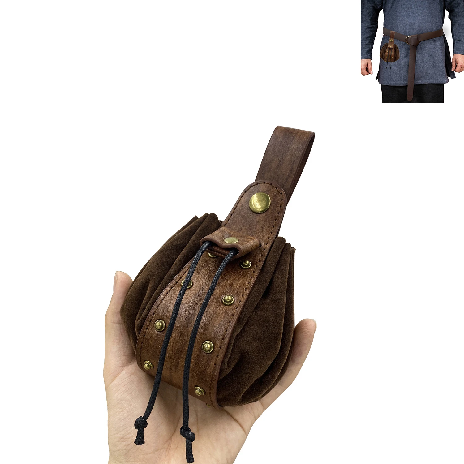 Medieval Vintage Money Pouch Bag Costume Accessory Men Women Viking Leather DrawstringBag Coin Purse