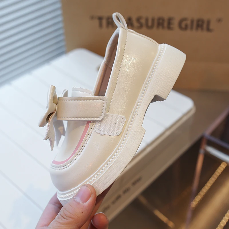 British Style Children Leather Shoes for Girl Spring New Bow Princess Comfortable Non Slip Soft Sole Children's Single Shoe