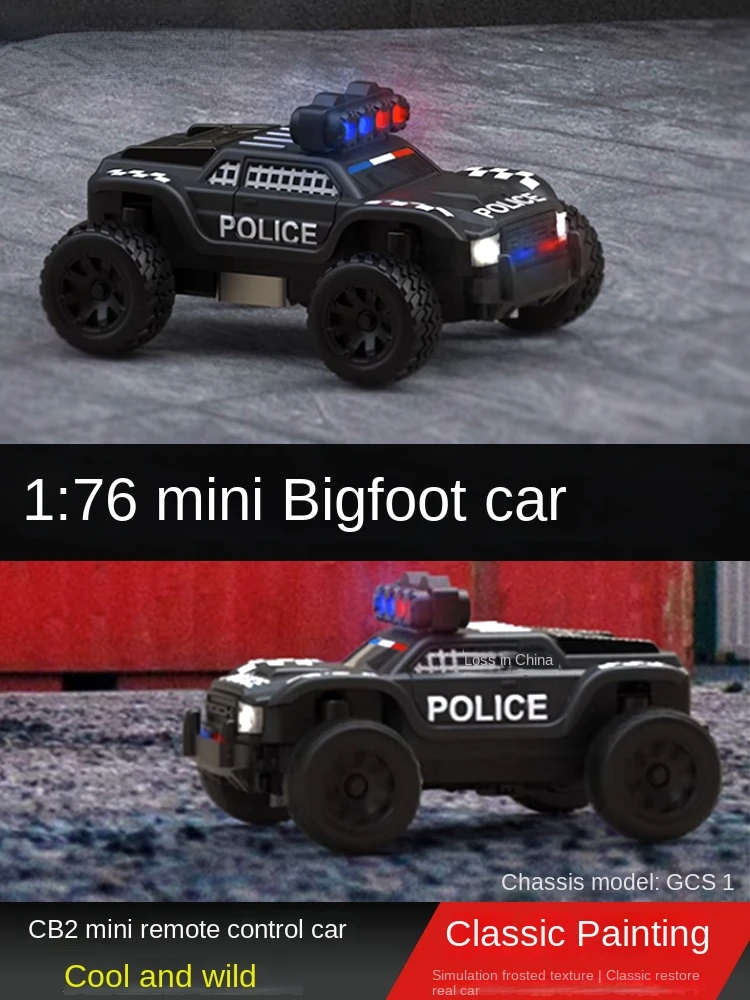 Turbo Racing C82 Mini Auto Telecomandata 1:76 Alta Simulazione Cool Rc Full Scale Bigfoot Black Police Car/Van