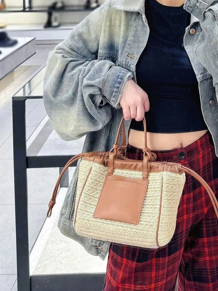 Fashion Ladies Basket Shopper Bag Beach Straw Bag Summer Woven Travel Handbag For Women Luxury Design Underarm Shoulder Bags