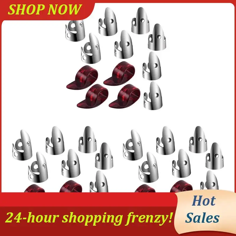 AB31-Adjustable Finger Thumb Picks Set Includes 24Pcs Stainless Steel Finger Picks 12Pcs Plastic Thumb For Guitar Banjo