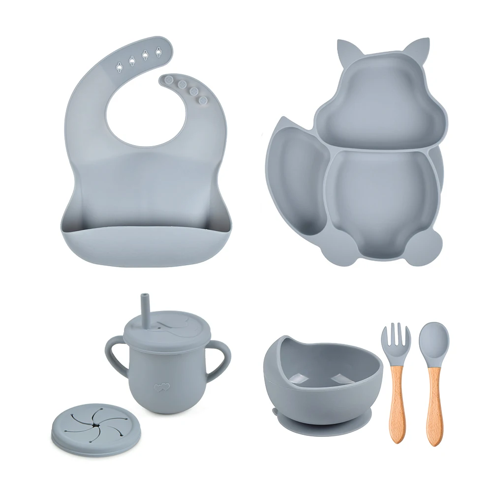 1/3/8 PCS Silicone Baby Feeding Set Bowl Plate Cup Bibs Spoon Fork Sets Non-slip Tableware Children's Feeding Dishes BPA Free 27 S33a92b40fb5c433999b82b22f54385ac7