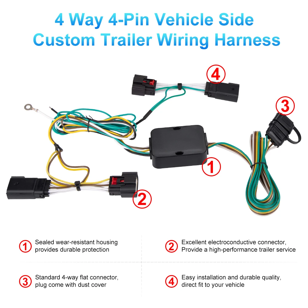 4-pin Harness Trailer Connector For Jeep Wrangler Jl-Trailer lines For Jeep Gladiator-56407