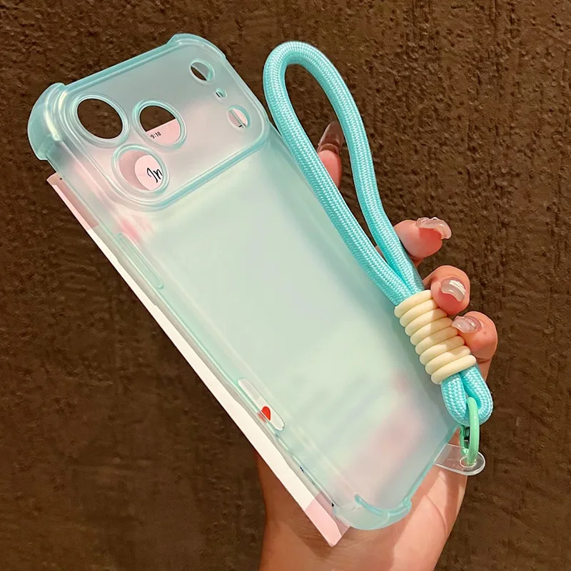 Luxury Matte Transparent Shockproof Case with Hand Wrist Strap and Lanyard