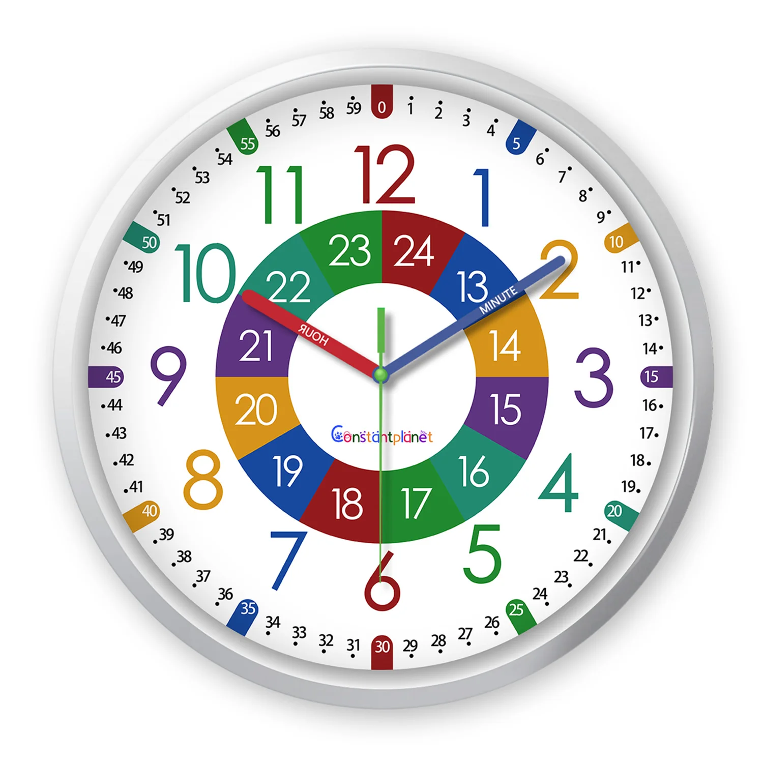 8inch Creative Colorful Digital Pattern Plastic Glass Teaching Wall Clock Living Room Bedroom Kitchen Home Decoration Wall Clock Silent Quartz Holiday Gift