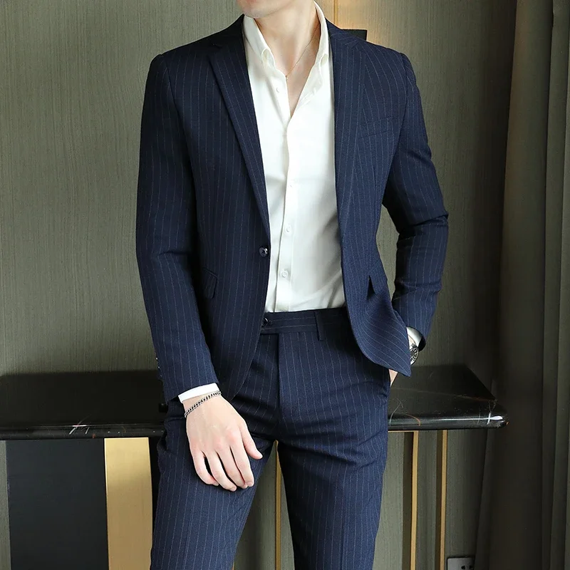 Men's High-End Boutique Suit And Trousers Set British Wedding Party Fashion Business Casual Trendy Two-Piece Ensemble formal suit