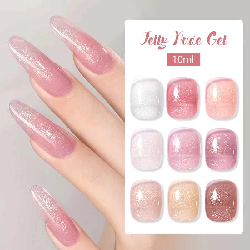 BORN PRETTY Transparent Jelly Nude Gel Nail Polish 10ml Sheer Glitter Crystal Varnis Semi Permanent for Nail Art DIY at Home 5