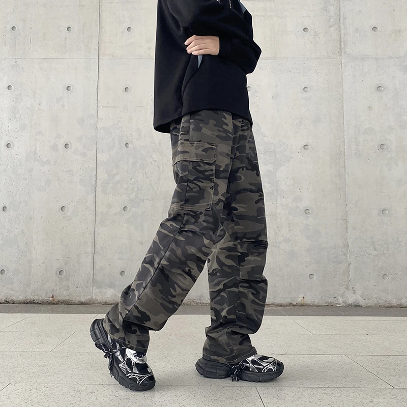 American Camouflage Fashion Overalls Men's Loose Straight Fashion BrandinsPersonalized All-Match Paratrooper Long Pants without
