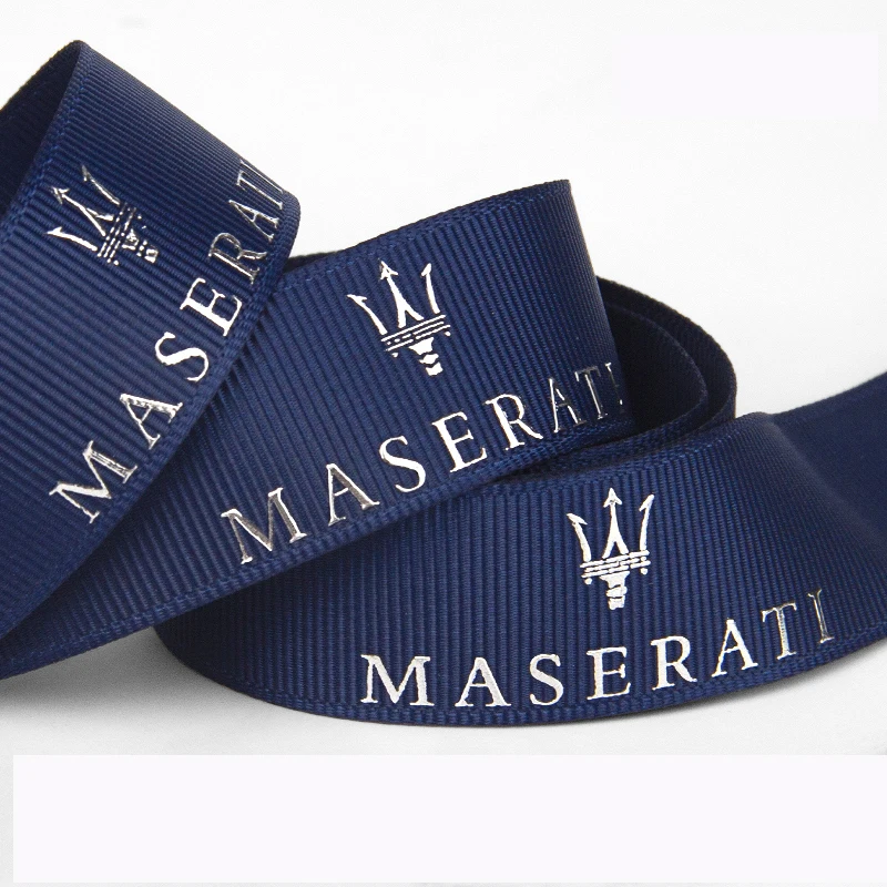 Promotion 1roll 100yard Personalized party gift pakage decoration custom gold sliver logo printed Polyester Grosgrain ribbon |