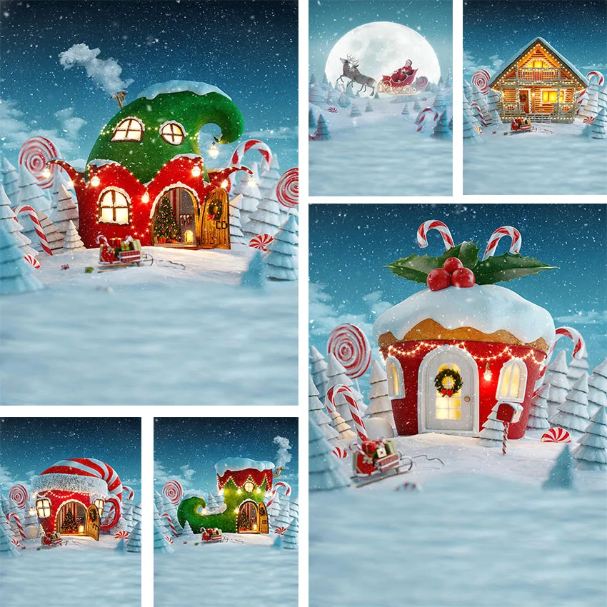

Mehofond Photography Background Fairy Tale Winter Christmas Lollipop Santa's Kids Birthday Portrait Decor Backdrop Photo Studio