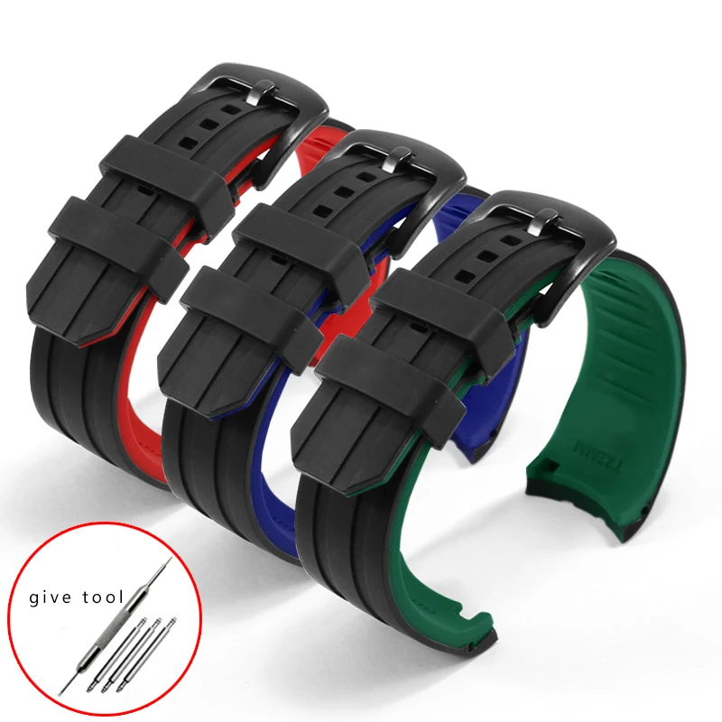

Sport Silicone Strap Arc Interface Rubber Watchband Double Color Wristband Outdoor Diving Bracelet With Pin Buckle