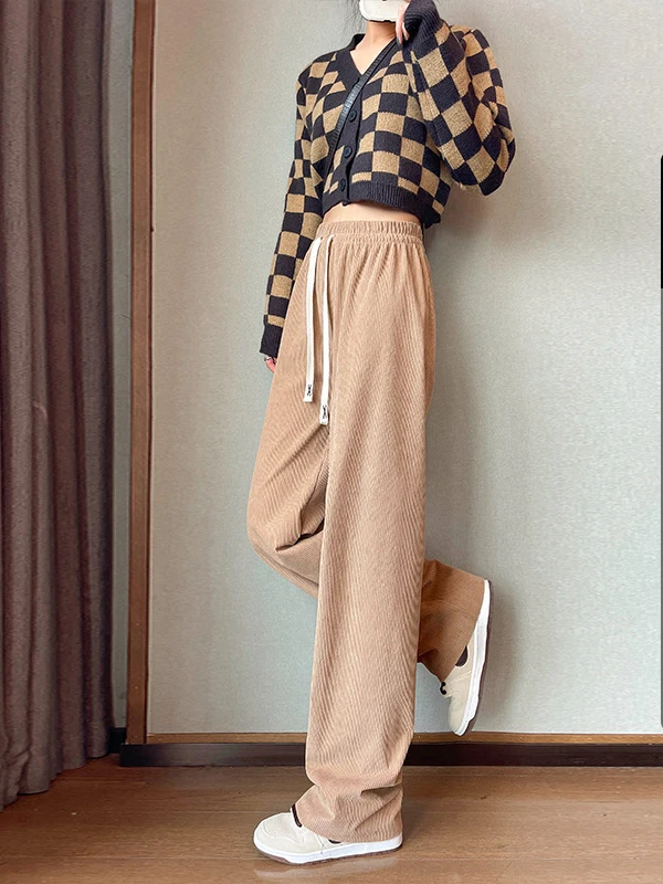 

Korean Winter Women's Joggers Sweatpants Khaki Cotton Stacked Wide Leg Trousers High Waist Straight Baggy Pants for Women 2023