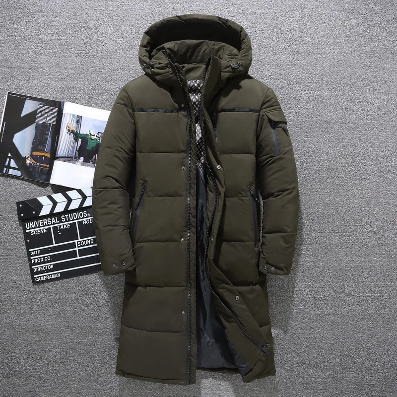 Men\'s Winter Thick Thermal Waterproof Down Jacket 80% White Duck Down Hooded Long Down Parka Outwear Coats Plus Size 5XL