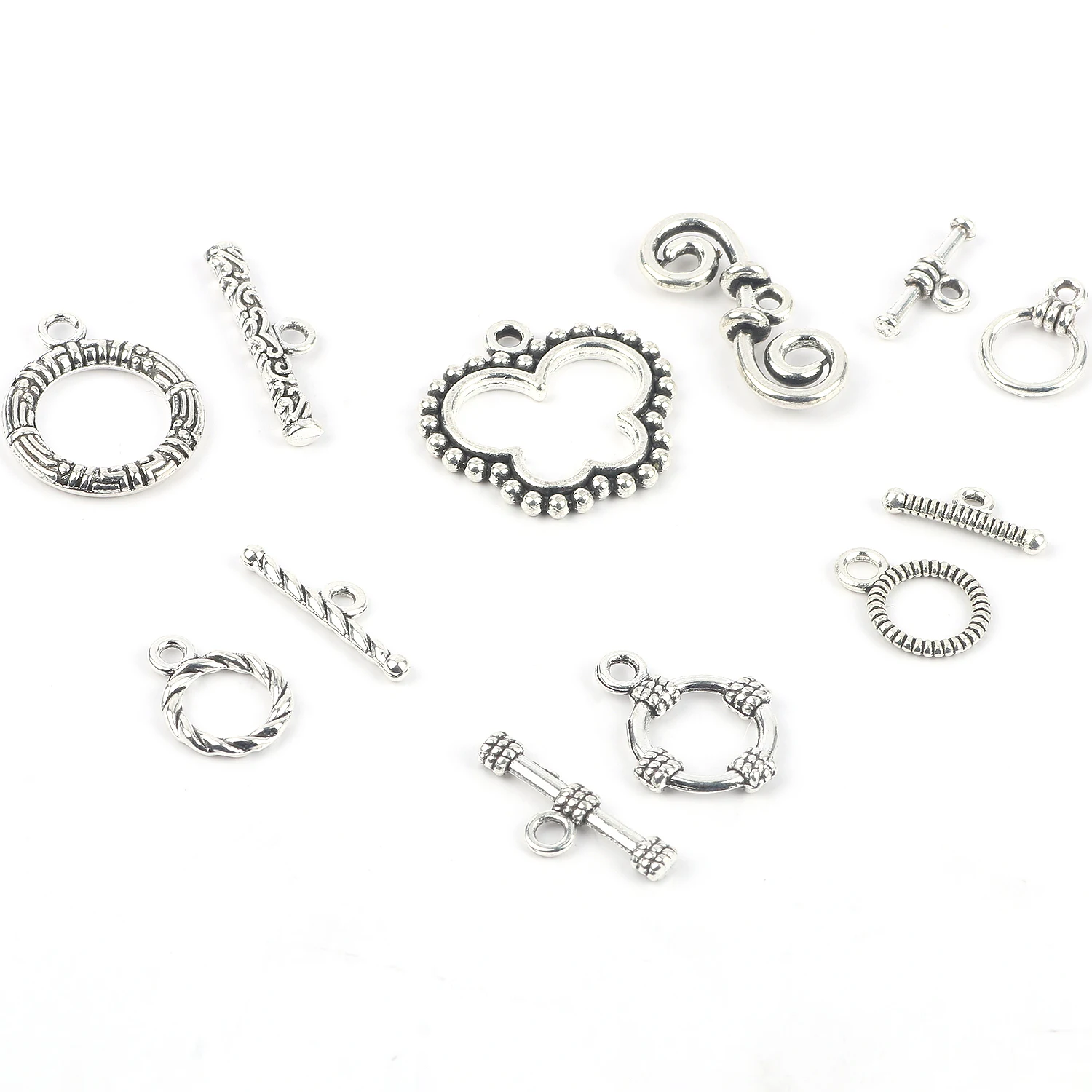 20Sets Silver Color OT Clasps Connectors Bracelet Necklace Toggle Clasps Pendant Buckle For Jewelry Making Findings Accessories
