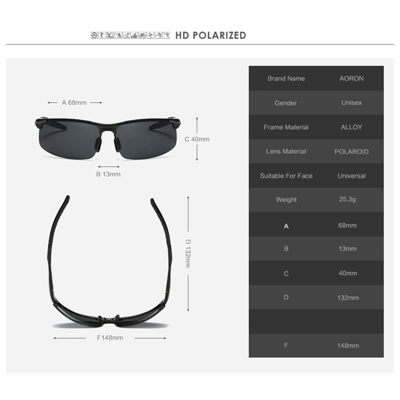 AORON Men's Polarized Aluminum Sport Sunglasses - UV400 Anti-Glare Protection
