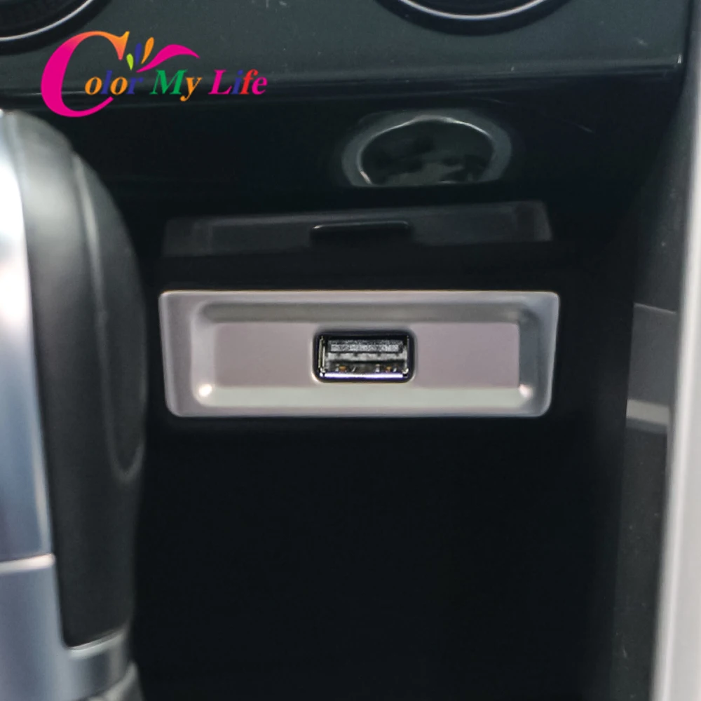 Front Center Usb Panel Cover Trim For Vw T-Roc 2017 - 2022 Car Usb Protection Stickers For Volkswagen Troc Stainless Steel