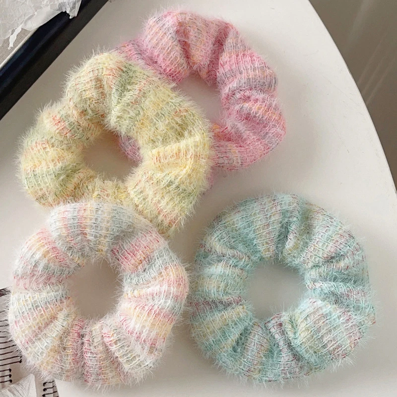 

Зимние теплые резинки для волос для женщин и девочек, милые мохеровые вязаные градиентные эластичные резинки для волос, резинка, резинка, украшение для волос