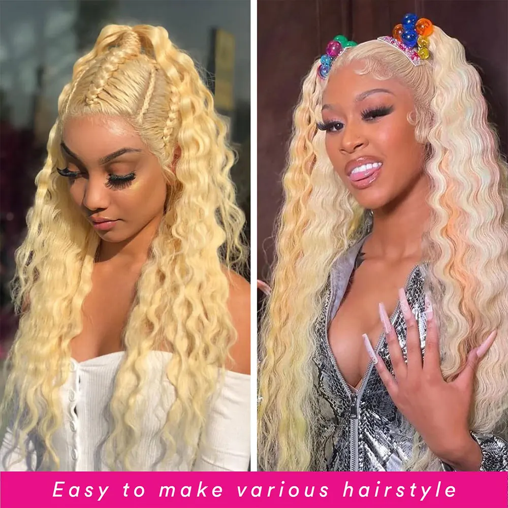 13x4 Lace Front Wig Human Hair ,200% Density Blonde Deep Wave Wigs Human Hair Pre Plucked, 613 HD Lace Frontal Wig 2