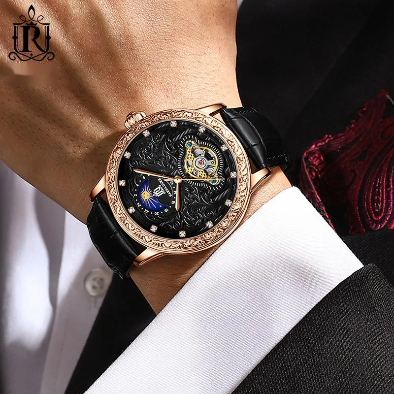 Nuovo orologio di Rosa, nuovo temperamento, orologio meccanico sottile, quadrante grande scolpito da uomo, versione coreana, orologio più venduto_voghion.com
