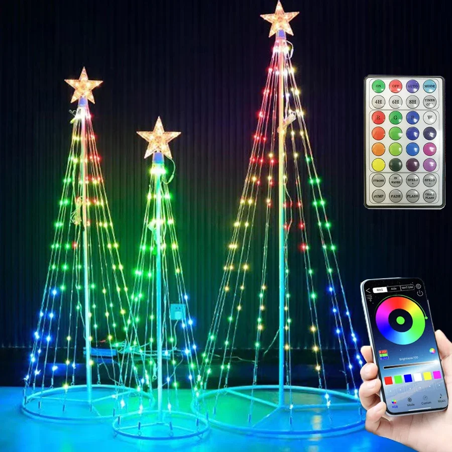 

1.5/2.1M Smart App Control Cone Christmas Tree Light With Topper Star Outdoor Music Sync Fairy Light Garland Holiday Lighting