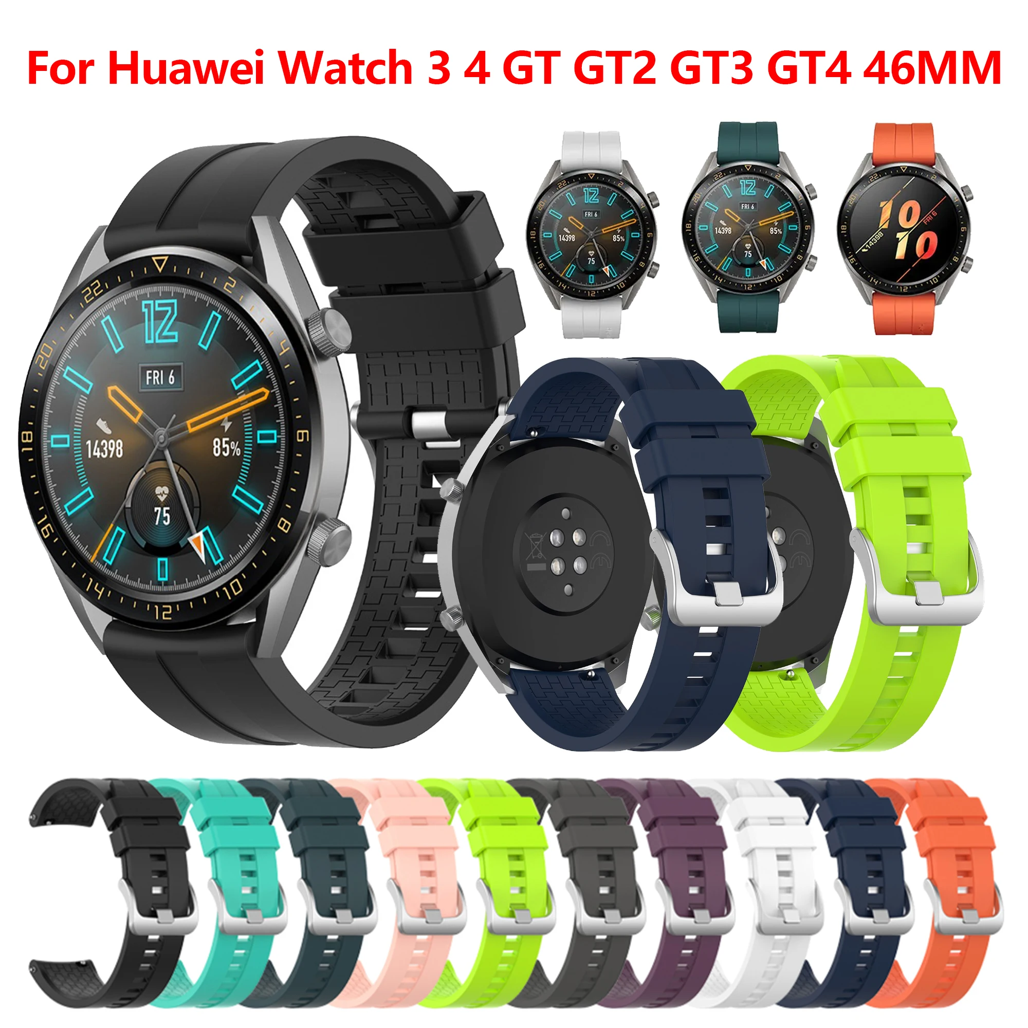 

Ремешок силиконовый для смарт-часов Huawei Watch GT 42 мм 46 мм, браслет для Huawei GT2 GT3 Pro GT4 46 мм GT Runner Watch 3 4Pro correa, 22 мм