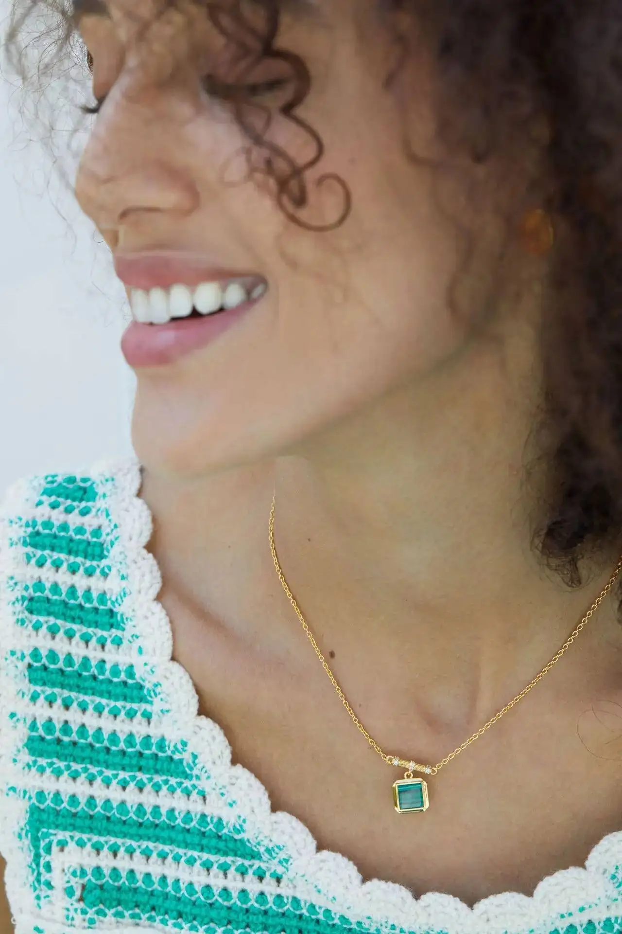 Silver 18K Gold Malachite Lapis Lazuli Square Pendant Choker Necklace