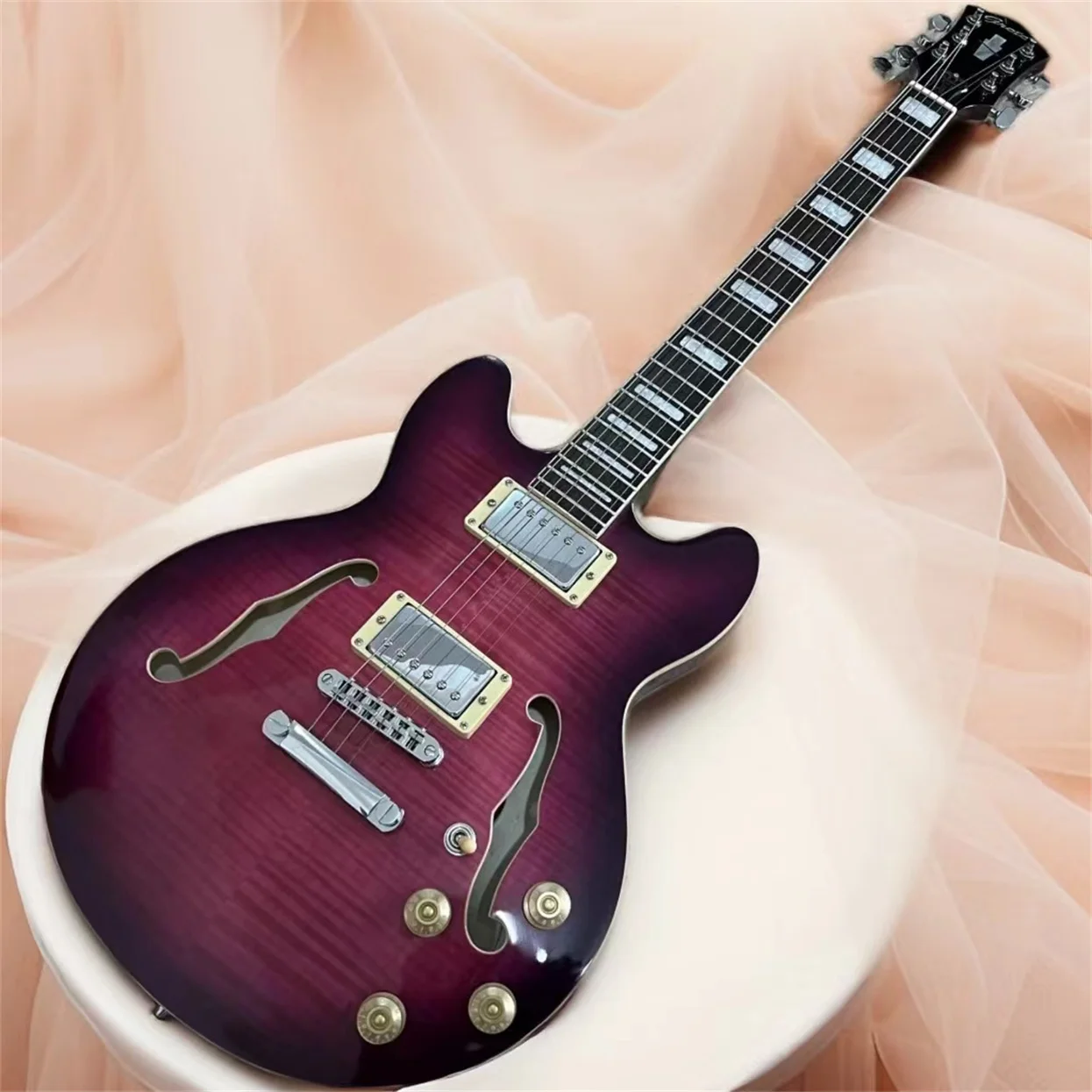 

339 semi-hollow Jazz Electric Guitar purple tiger stripe 22 frets 6 String