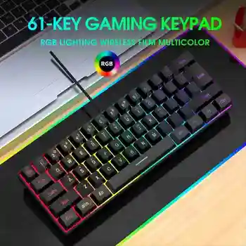 60% wired gaming keyboard, RGB backlight ultra compact mini keyboard, waterproof small compact 61 key keyboard for pc/Mac gamers 10