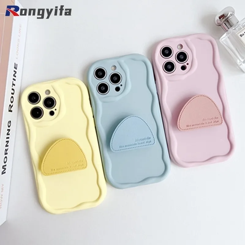 Per Realme 9I 4G 8 5G 8S Gt Neo 2T 3T Gt Master Q3 Q5 Pro V20 V15 V11S Custodia Per Telefono Cute Macaron Cream Pattern + Hill Stand Cover